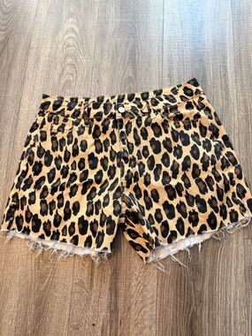 Leopard Print Denim shorts in Tan & Black